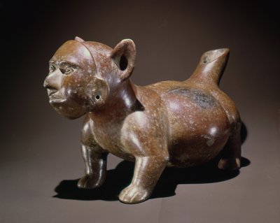 Effigie-Gefäß, das einen Hund darstellt, der eine Maske in Form eines menschlichen Gesichts trägt, Colima-Stil von Pre Columbian Pre Columbian